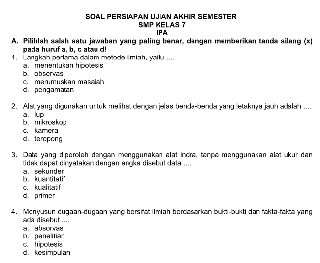 DOWNLOAD CONTOH SOAL UAS IPA KELAS VII,VIII DAN IX BESERTA 