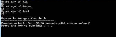 If the ages of Ali, Hassan and Asad are input by the user, write a program to determine the youngest of the three.