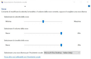 La finestra Impostazioni assistente vocale in Windows 10