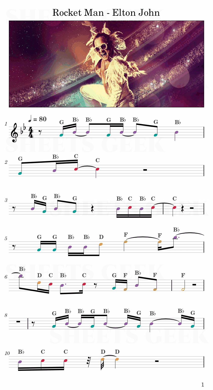 Rocket Man - Elton John Easy Sheet Music Free for piano, keyboard, flute, violin, sax, cello page 1