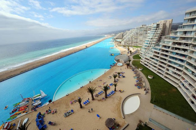 The largest swimming pool in the world at San Alfonso del Mar resort in Algarrobo, Chile, amazing, largest swimming pool, records, pictures