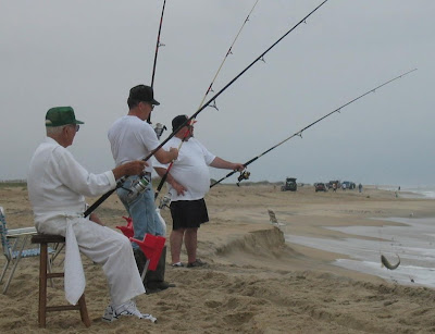 Richard Eller, Wayne Eller, and Jonathan Eller fishing at the NC Outer Banks