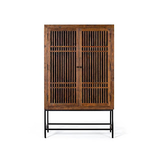 Vitrina rustica moderna 2 puertas rejilla madera