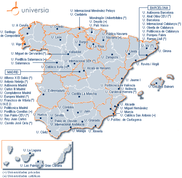 Resultado de imagen de Mapa de las universidades públicas en España.