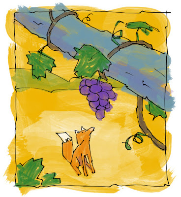 A fox looking longingly a grapes