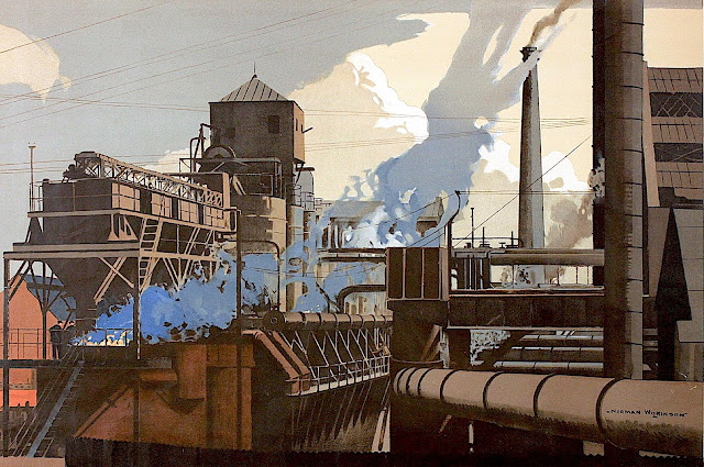 Norman Wilkinson poster art of a steaming factory