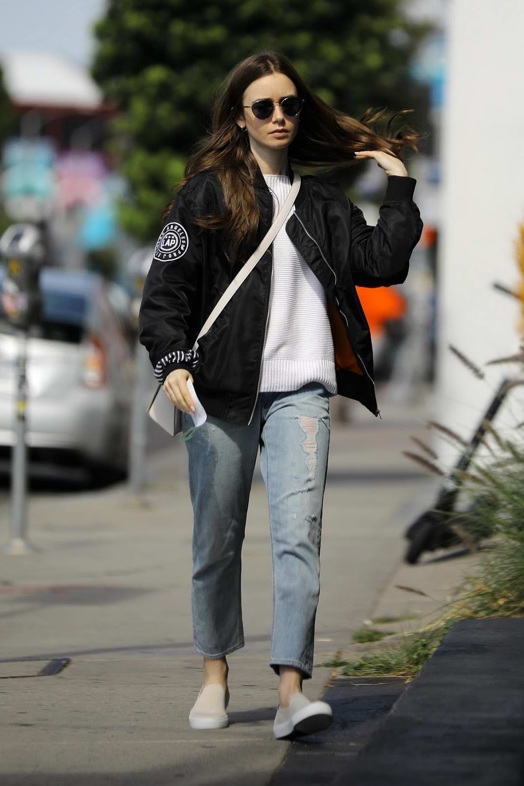 Lily Collins in Casual Street Style in Los Angeles