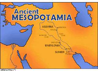 Mesopotamian civilization in map/ Sumer, Akkad, and Babylon