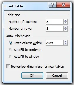 How to create table in ms word