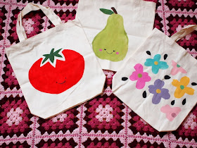 freezer paper stenciled canvas bags