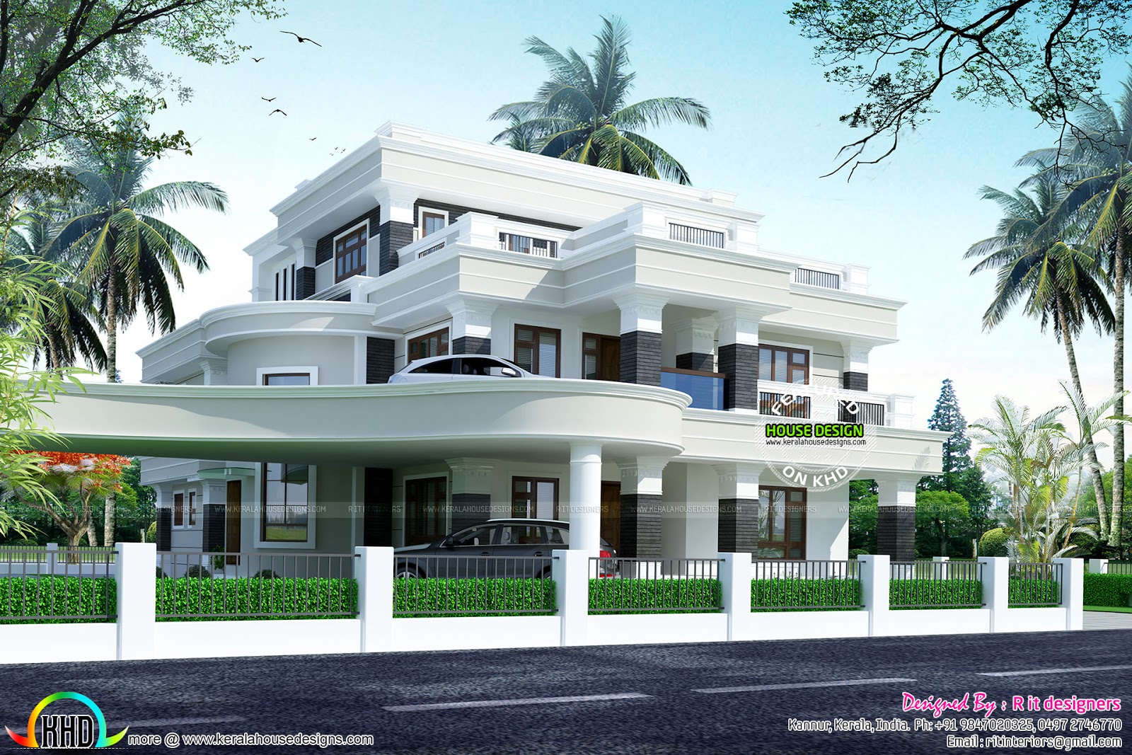 Modern with upper level car  parking  Kerala home  design 