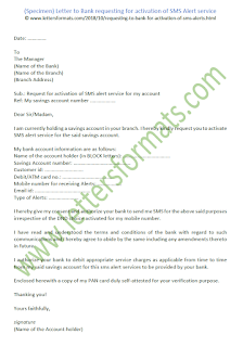 Letter to Bank requesting for activation of SMS Alert service (sample)