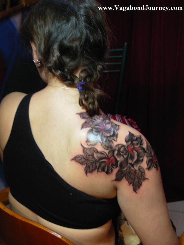 Shoulder Tribal Flower Tattoos For Women