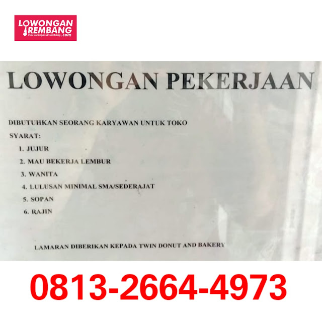 Lowongan Kerja Pegawai Toko Twin Donat And Bakery Rembang