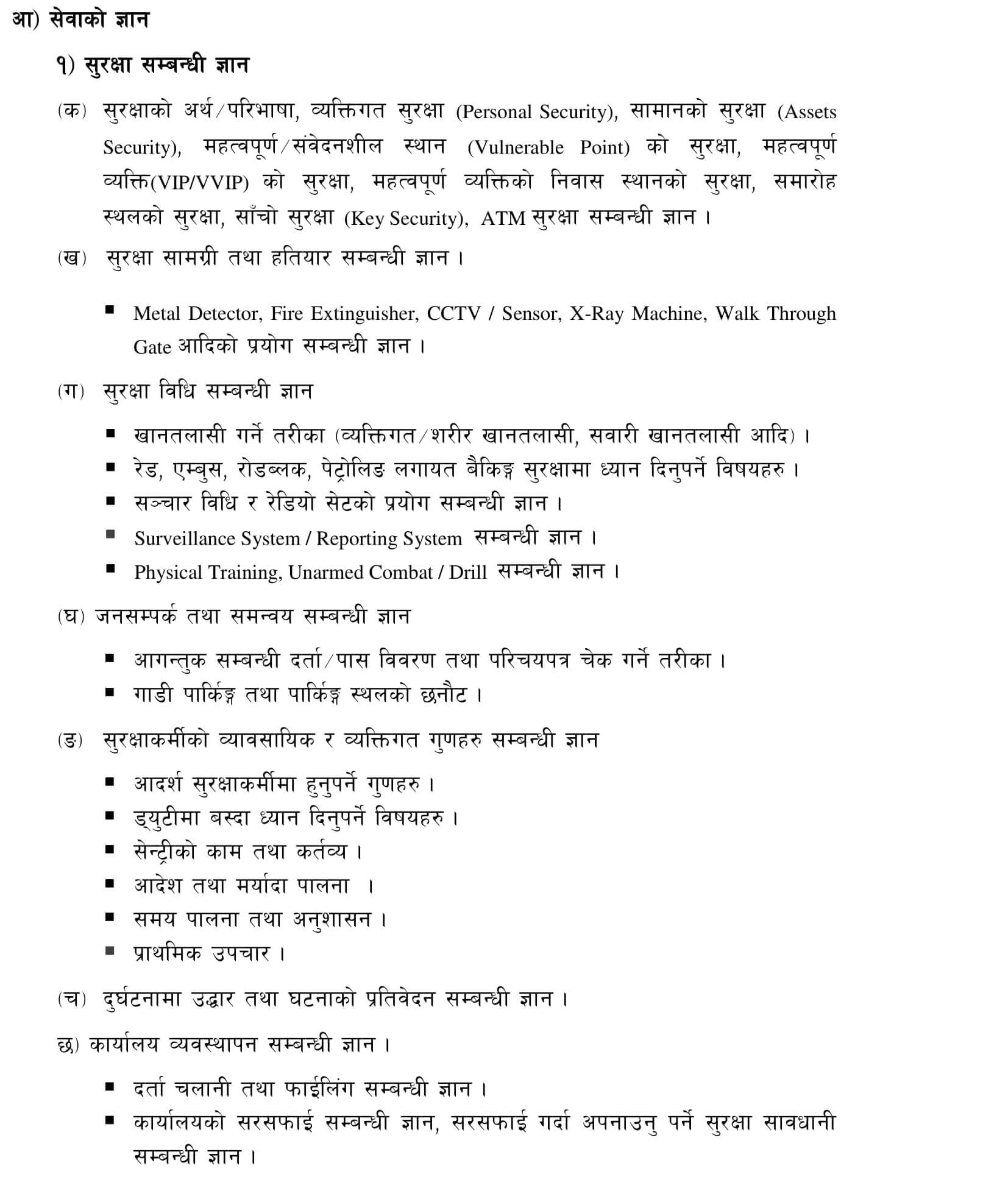 Syllabus of Nepal Rastra Bank Security Gaurd