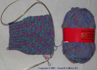 beginning of knee sock from multicolor Sockotta yarn