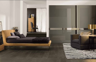 Furniture Hardwood Floors on Modern Sample Bedroom With Dark Wood Floor Black White Carpet Wardrobe