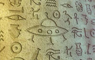 Strange looking UFO in an Egyptian carving on a Pyramid wall.