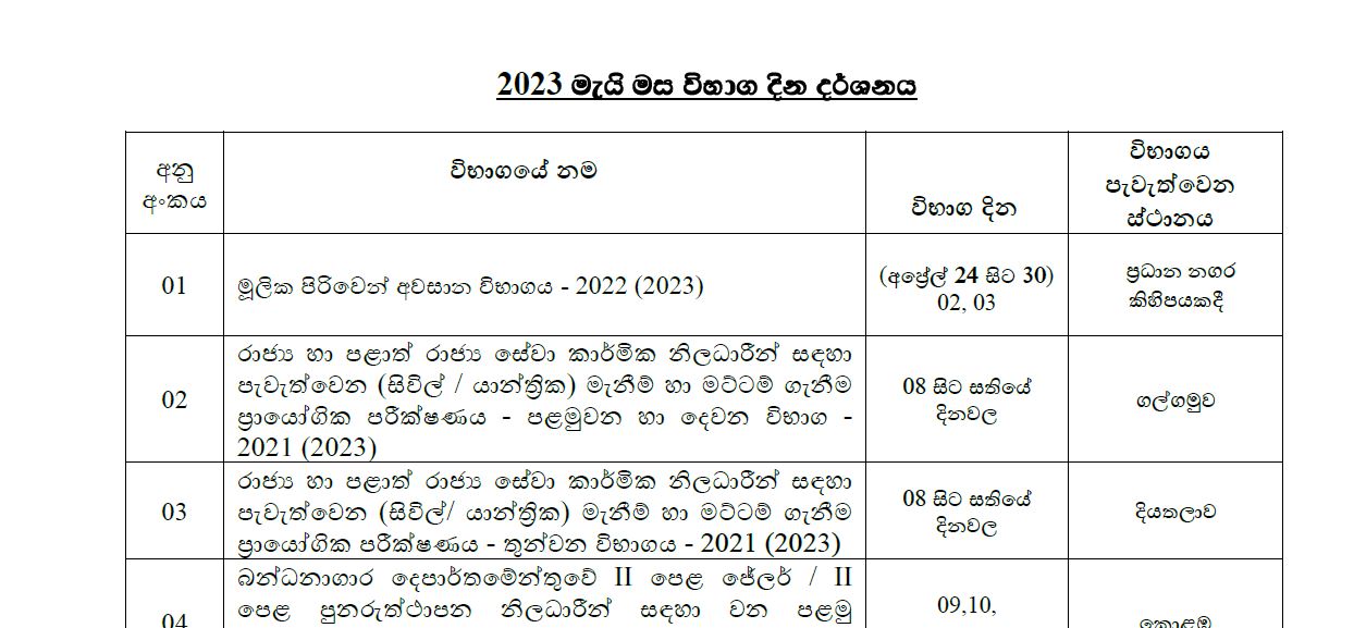 Government Exam Calendar 2023