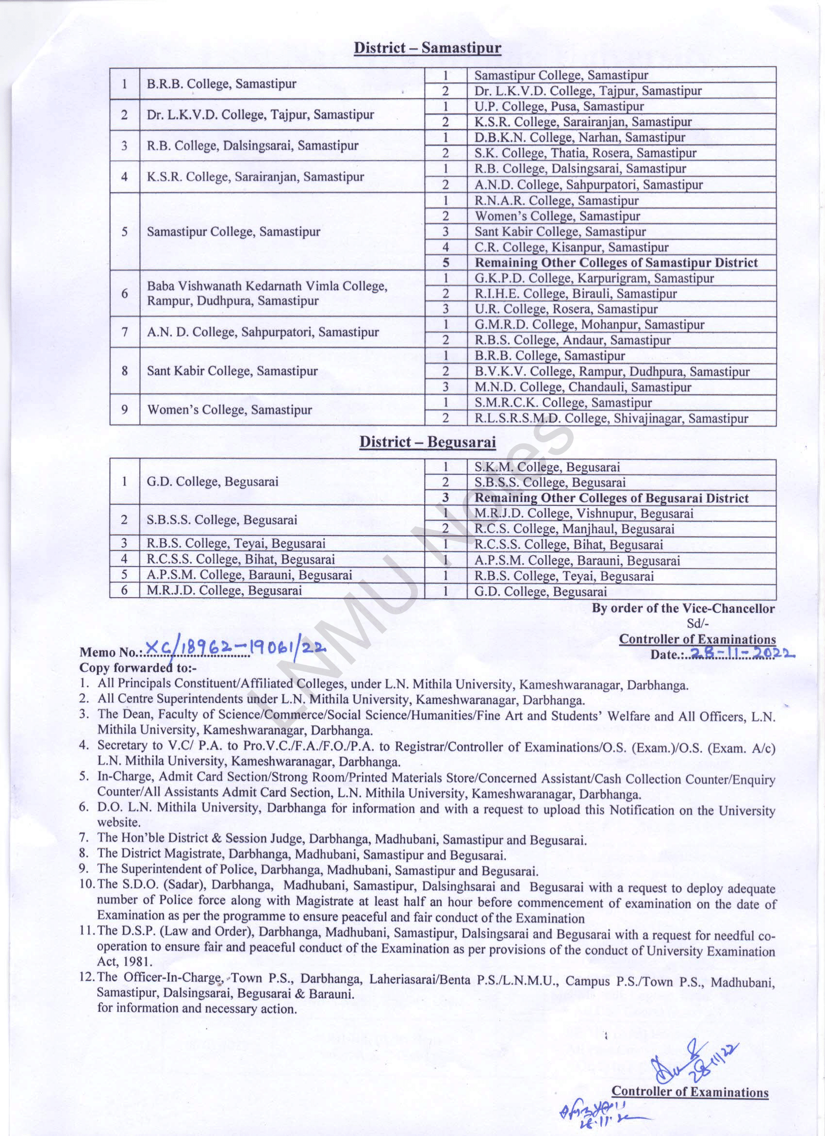 Part 2 exam center Samastipur and Begusarai