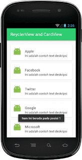 Hasil ReyclerView dan CardView Material Design Android