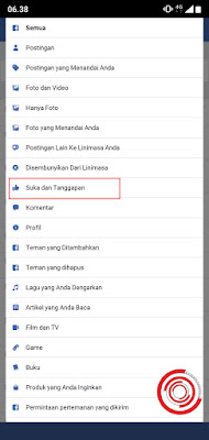 5. Terakhir, silakan kalian pilih Suka dan Tanggapan untuk melihat kiriman dan status Facebook yang pernah kalian sukai dan pernah kalian beri tanggapan