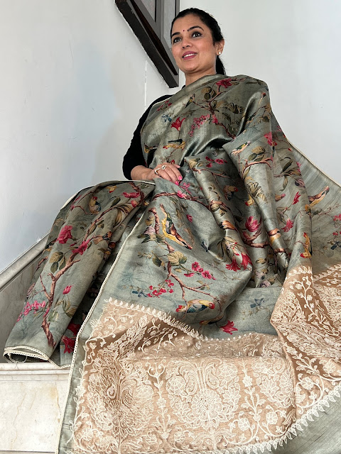 Digital print saree with an embroidered pallu