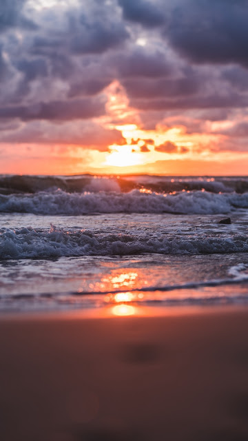 Sunset, Sea, Waves, Beach, Nature