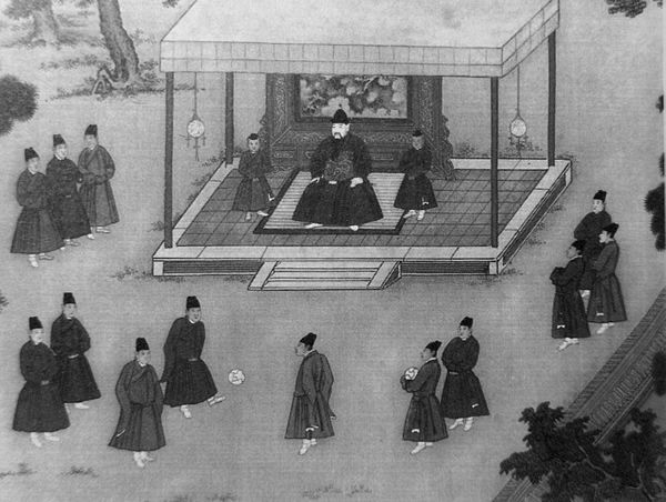 The Yongle Emperor observing court eunuchs playing cuju