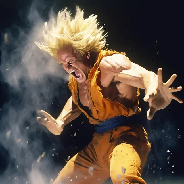 SSJ Goku from Dragon Ball Z as a live action character generated by MidJourney