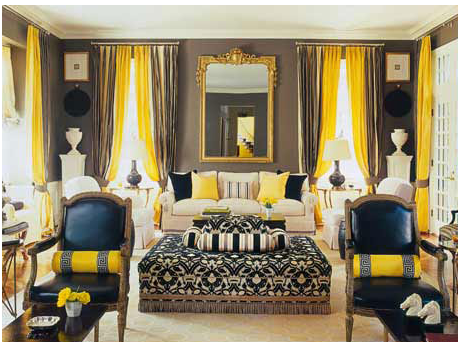 10 contoh ruang tamu warna dengan warna dominan kuning 