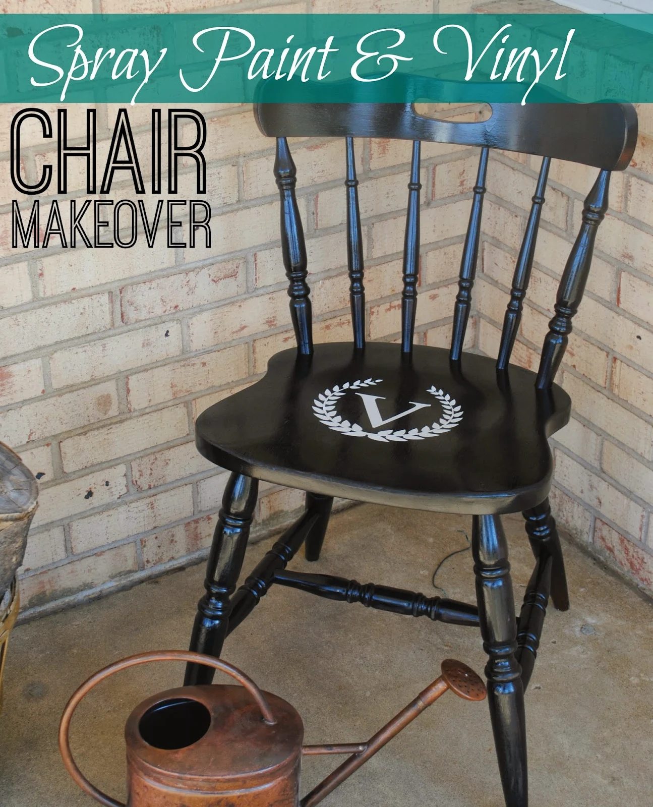 Chair, makeover, wood, spray paint, vinyl