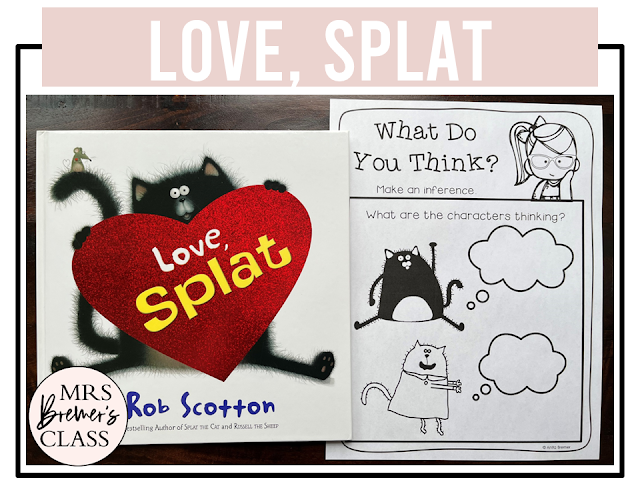 Love Splat book activities unit with literacy printables, reading companion activities, lesson ideas, and a craft for Valentine's Day in Kindergarten and First Grade