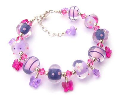 Lampwork glass and sterling silver bracelet