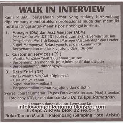 Loker Manager, CS, DE PT MAF