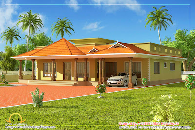Kerala Style Single Floor House Architecture -  232 Square Meter (2500 Sq. Ft) - January 2012