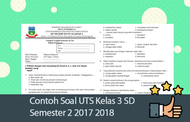 Contoh Soal UTS Kelas 3 SD Semester 2 2017 2018