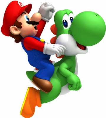 Dibujo de Mario Bros montando a su dragón Yoshi