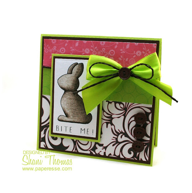 Chocolate bunny funny Easter card idea with Whimsie Doodles digistamp, design by Paperesse.