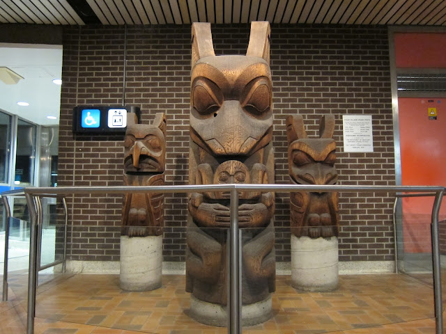 These K'San Village House posts were carved from BC red cedar by artists of the Gitksan Tribe. In 2015 they were carefully cleaned and restored.