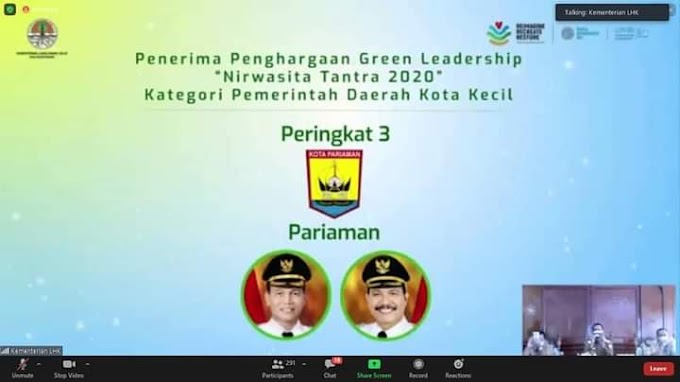 Wako Pariaman Terima Penghargaan Green Leadership Nirwasita Tantra 2020