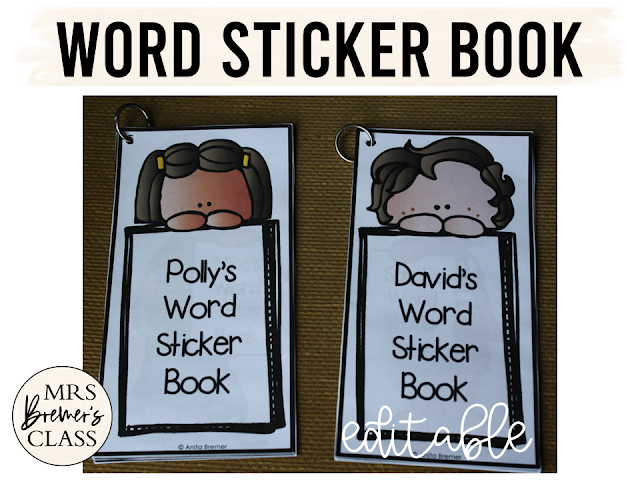 Editable Word Sticker Books for practice with any words- sight words, spelling words, vocabulary words, name learning for Kindergarten and First Grade