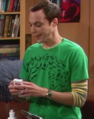 Sheldon's green black bats t shirt 