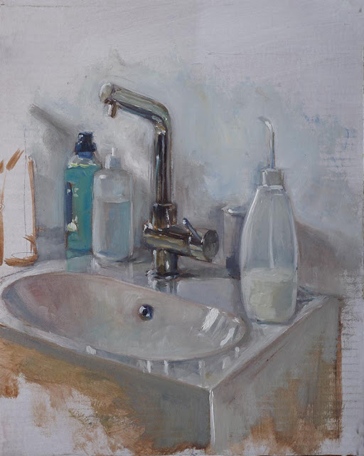 modern tap and sink still life painting M P Davey