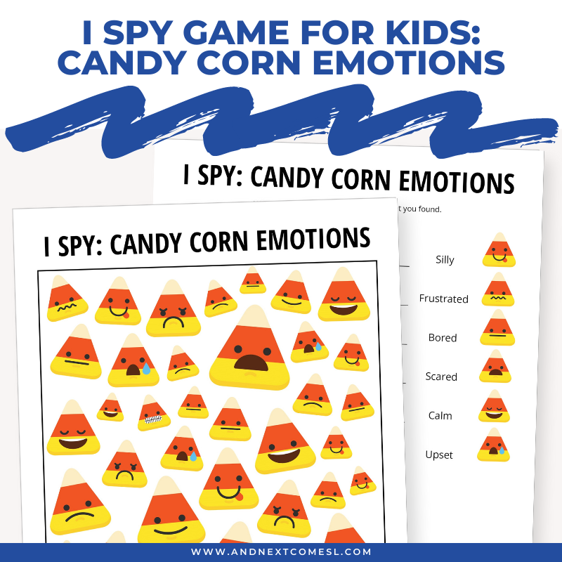 Printable candy corn emotions I spy game for kids