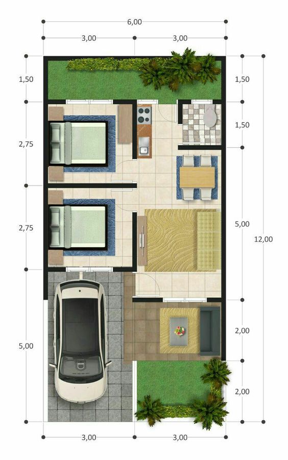 Koleksi Denah Rumah  Minimalis  Ukuran  6x12  meter Arsitur 