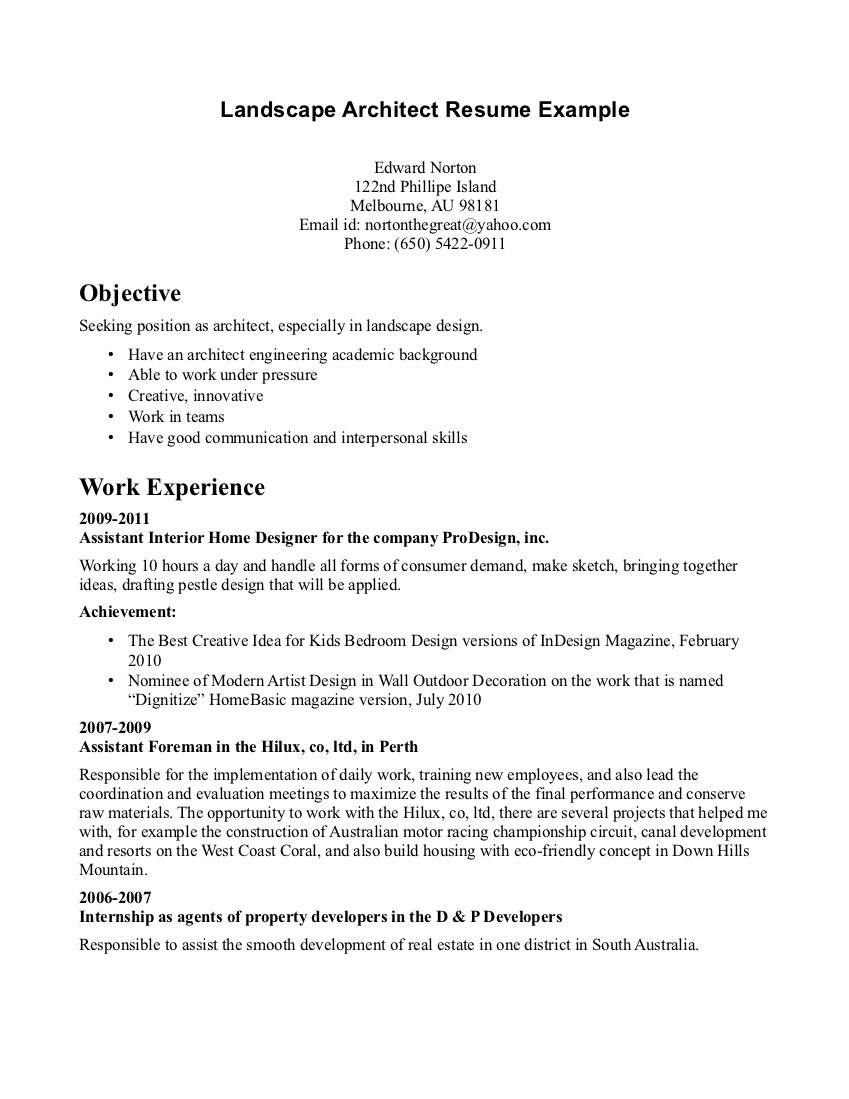 Landscape Architect Resume Examples