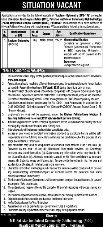 Latest Jobs  Pakistan Institute of Community Ophthalmology  PICO  2021