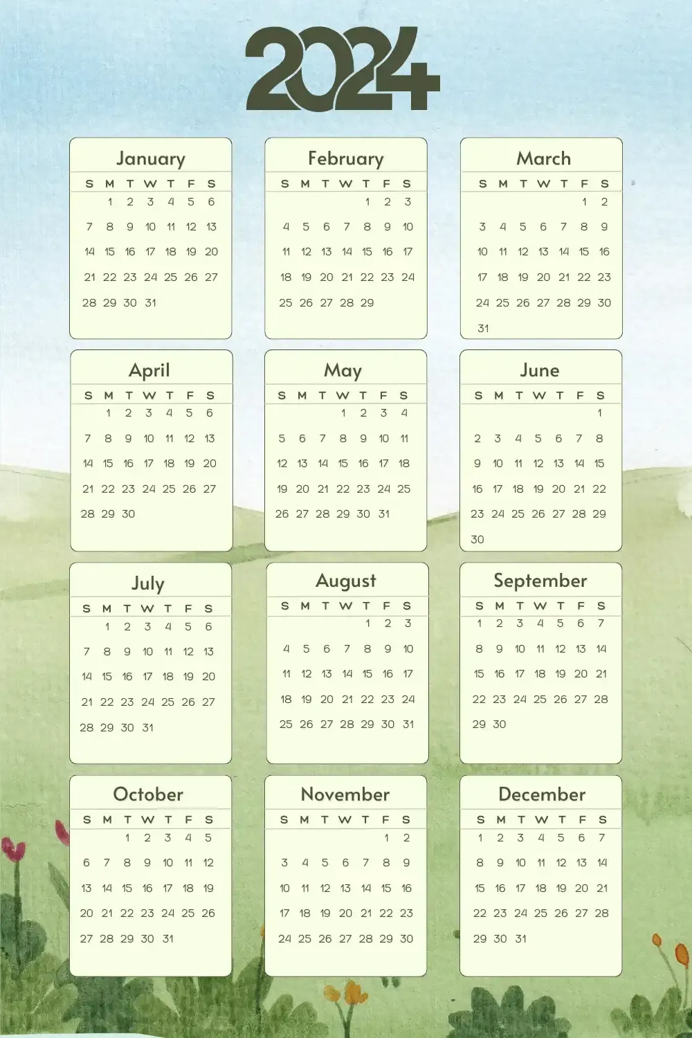 2024 calendar mobile wallpaper