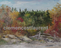 Old lot, 8 x 10 oil painting by Clemence St. Laurent - old wooden fence along a trail along a fall forest